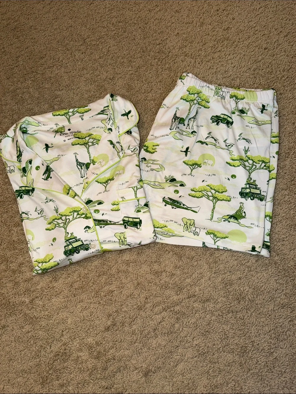 kate spade White Pajama Set with Lime Green Safari Print